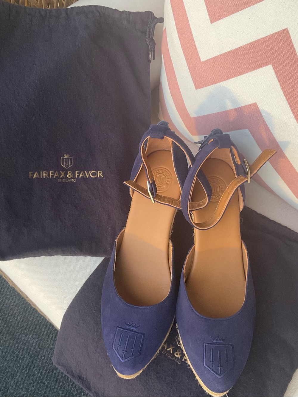 Fairfax & Favor Monaco Suede Navy Wedge Espadrilles